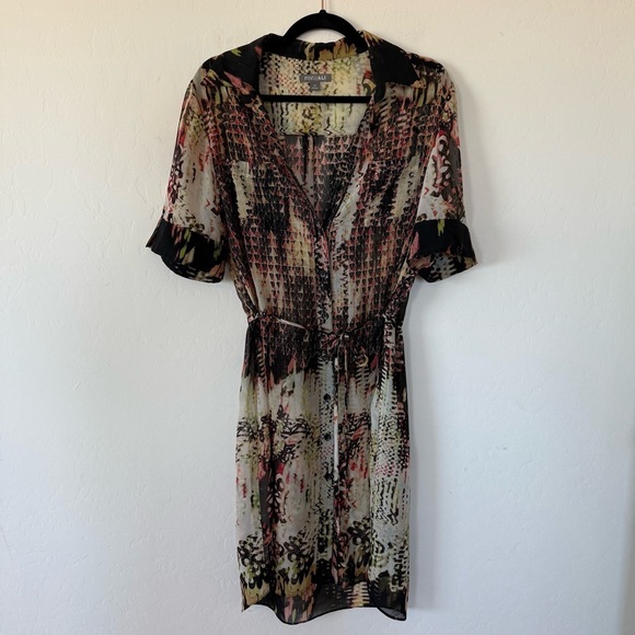 Roz & Ali Boho Plus Size Sheer Short Sleeve Button Down Tunic Top Size 14 - Picture 5 of 10
